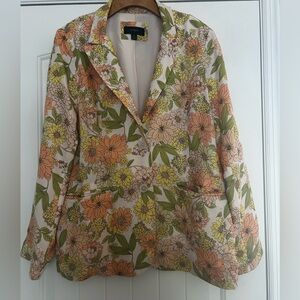 Gorgeous Zinnia Cupro JCrew Parker Floral Blazer with Green and Orange Accents.